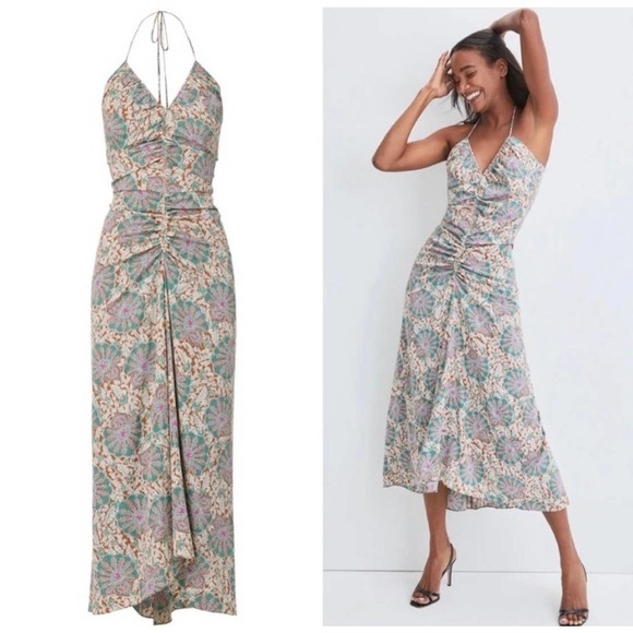 Veronica Beard Floral Ruched Aldana Dress Sleeveless Halter Neck Size 14 NWOT - Picture 2 of 12